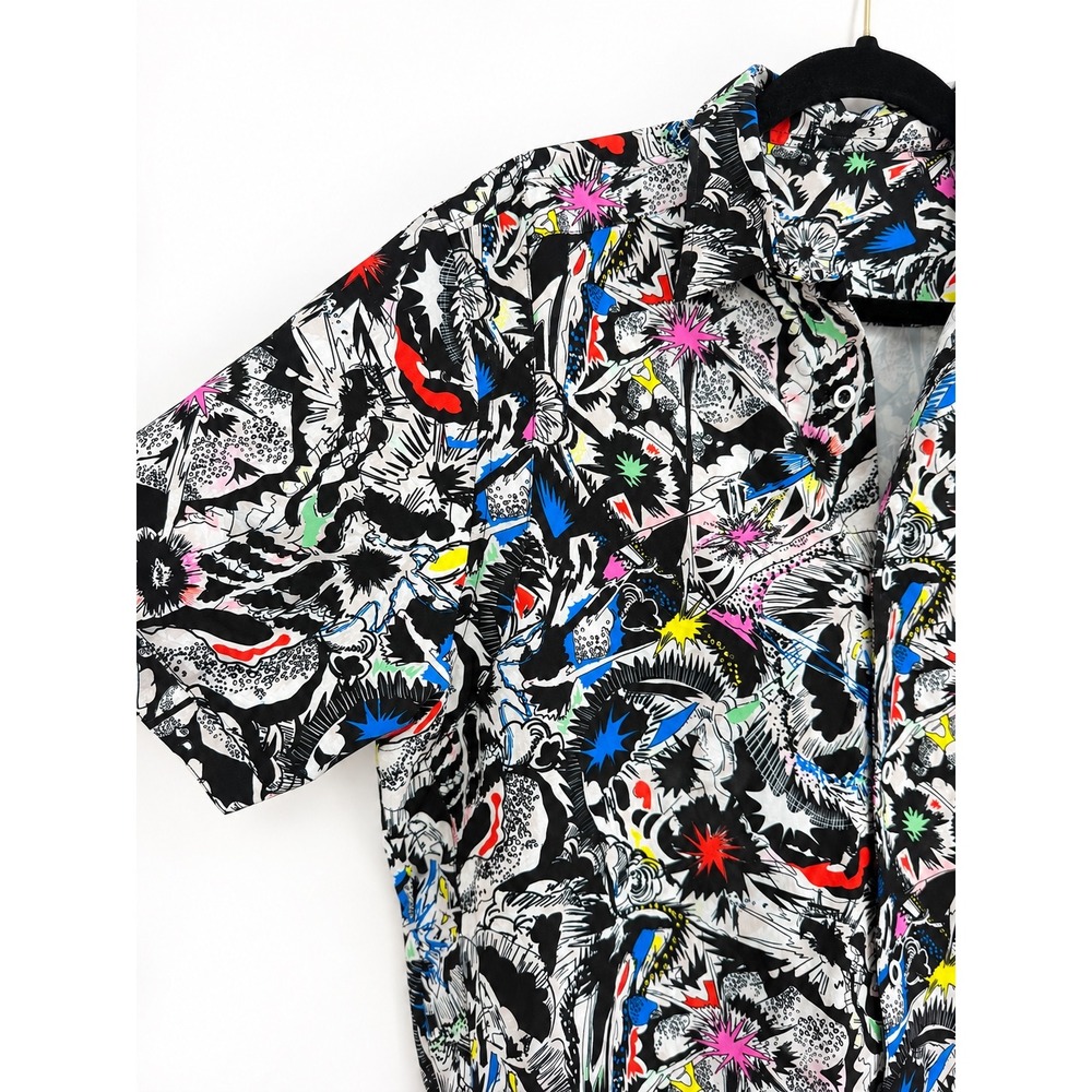 Robert Graham Button Down Shirt Mens M Black Multi Abstract Graphic Art Comic